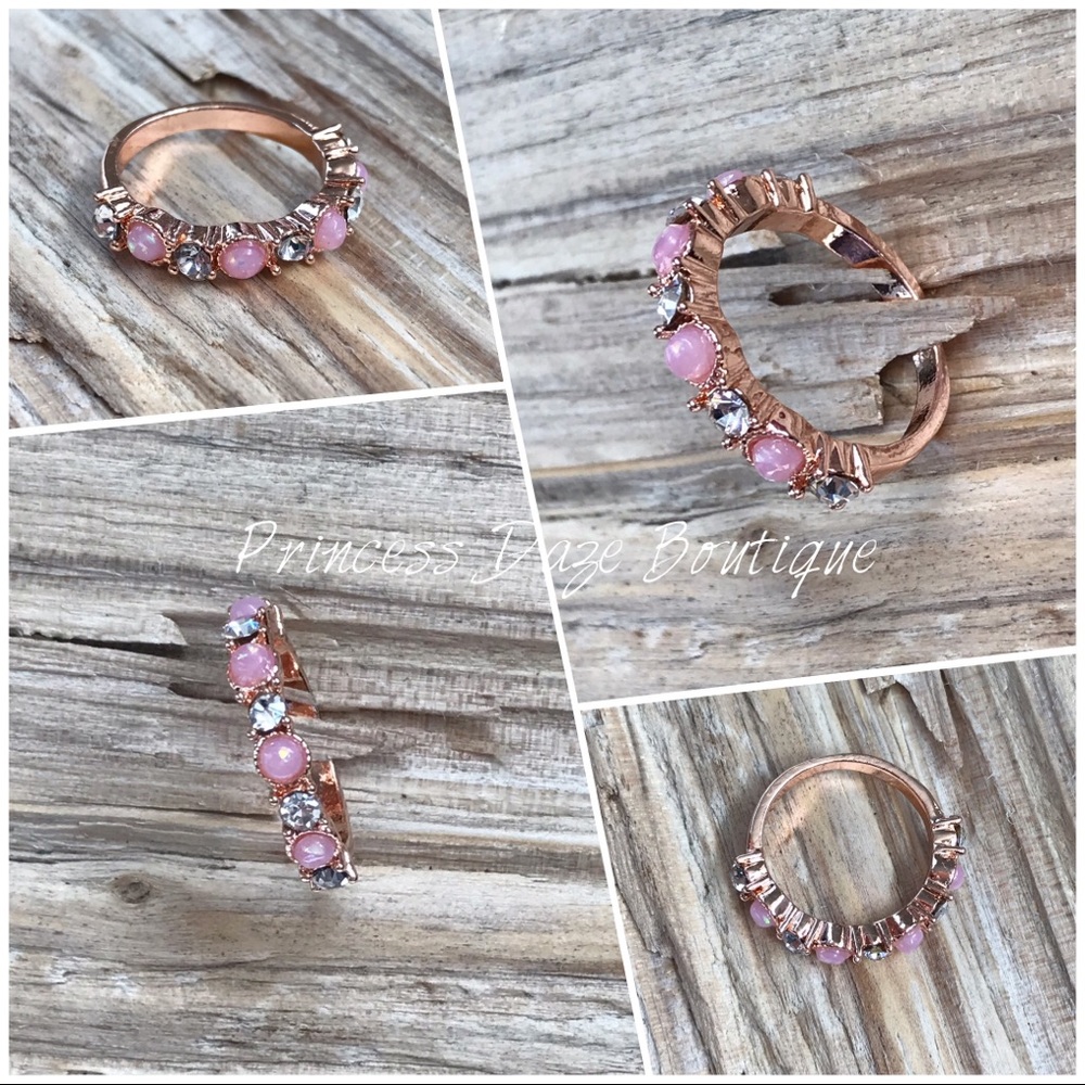 Rose Gold Pink Opal Cubic Zirconia Ring